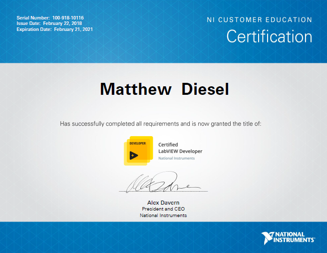 LabVIEW developer certification